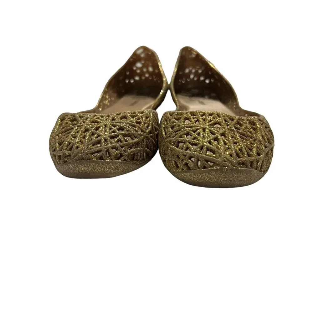 Mel Dreamed By Melissa + Campana Sz 2 Gold Glitter Zig Zag Flats